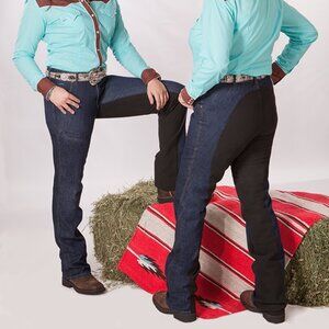 Smooth Stride Full Seat Boot Cut Horse Riding Jeans in Blue and Black